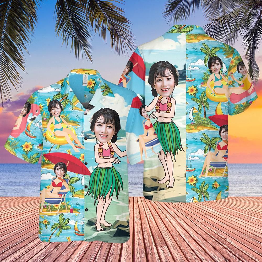 Cămăși Hawaiian Cartoon cu Fotografie Personalizată Cămăși cu Față Personalizată Model Tropical Pentru Bărbați Femei Cadou de Zi de Naștere Petrecere Burlaci
