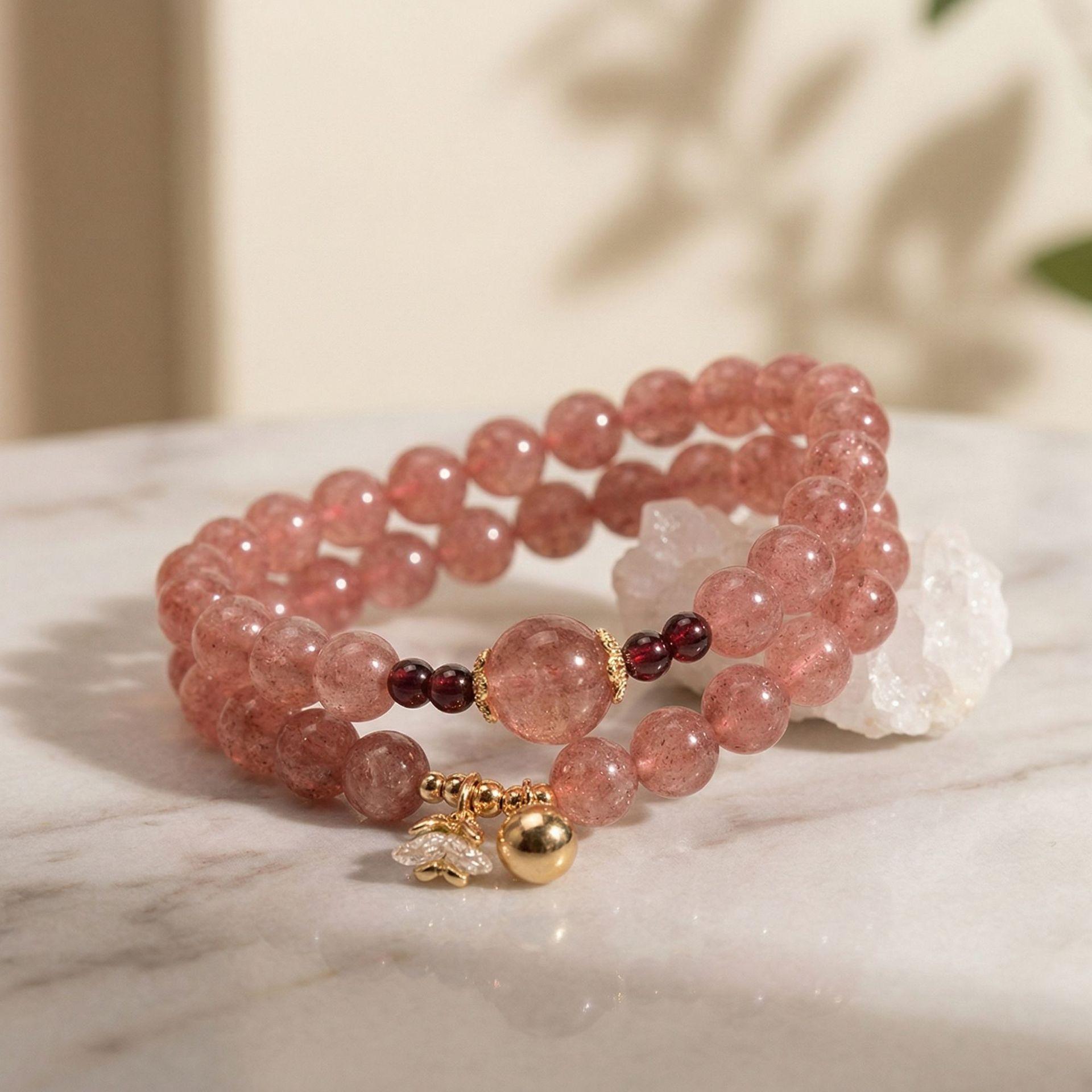 Mingtai Jewelry Natural Strawberry Crystal Double-Layer Beaded Bracelet Cute Sweet Girlfriends Accessories Jewelry Live Stream