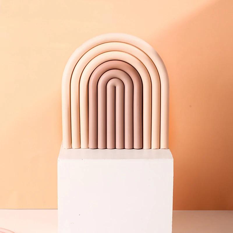 Nordic style Removable Rainbow Coasters Insulation Pads Cup Mat Plate Non Slip Placemat Home Decor Kitchen Accessories