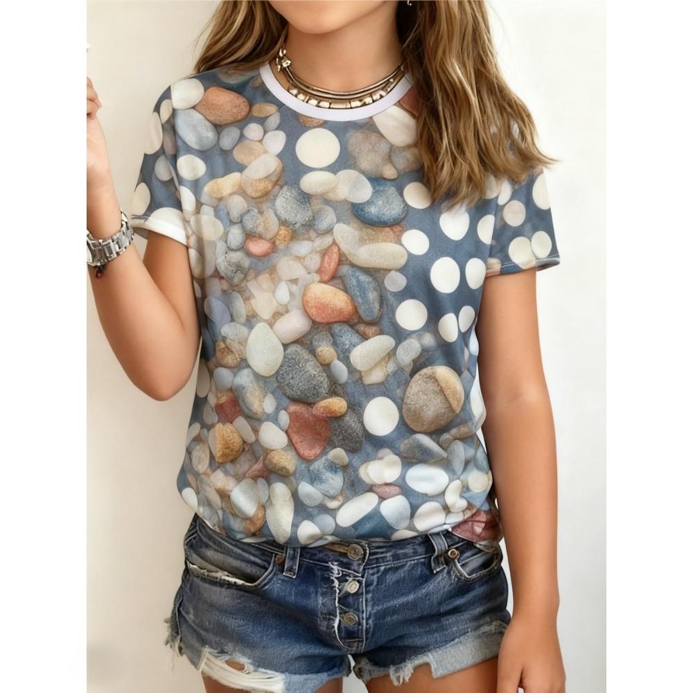 Children's Cute Multicolor Stone 3D Printing T-shirts Girls Fashion Soft Comfortable T-shirts Kids Top