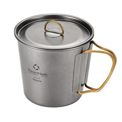 Thousand Winds titanium mok, één beker, outdoor mok, titanium, lichtgewicht, duurzaam, open vuur, stijlvol, solo kamperen, kamperen, inclusief opbergvak van gaas