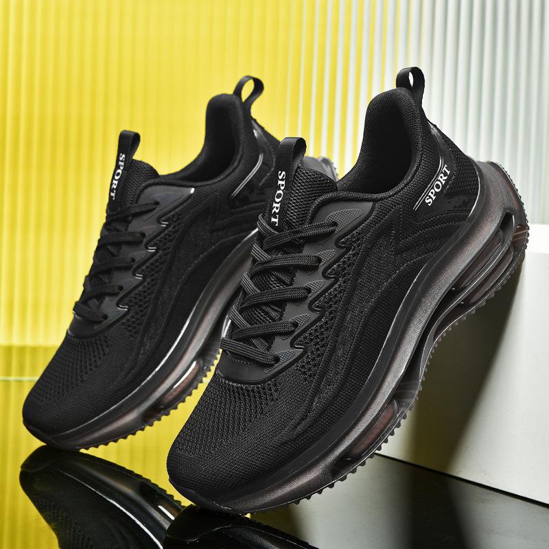 2025 Men's Shoes Trendy Dad Shoes Handsome Korean Version Large Size Fly-woven Sports Shoes Fashionable Double Air Cushion Net Running Shoes