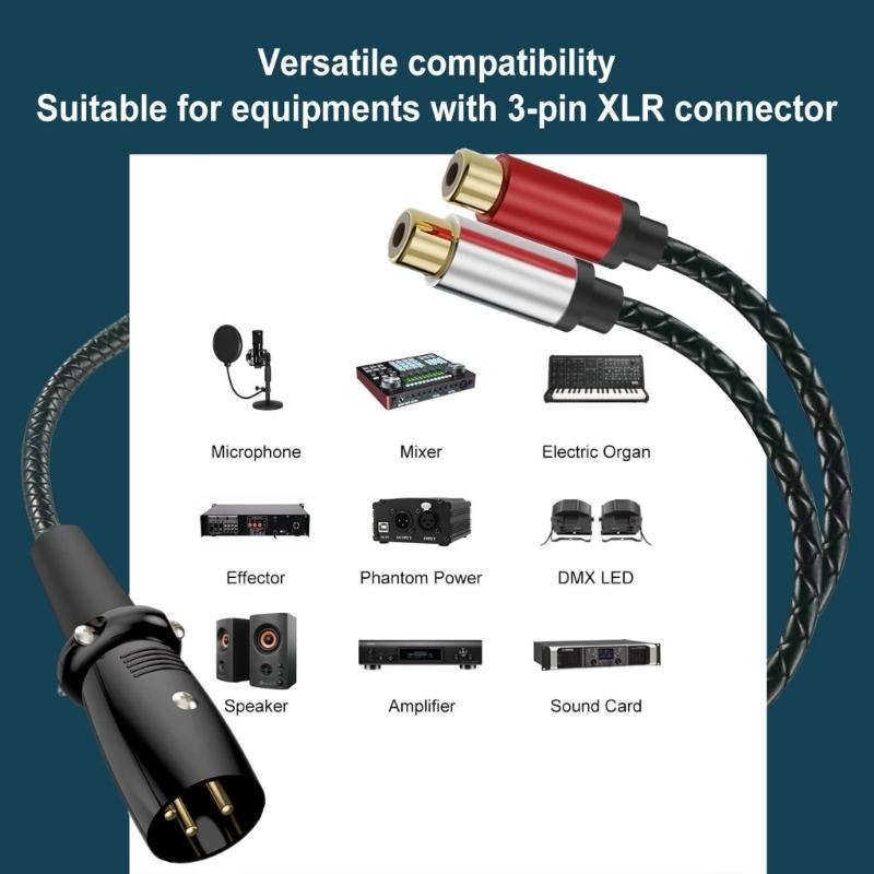2RCA Male to 3Pin Female Sound Unbalanced Cable 3Pin to Double 2RCA Male Splitter Patching Cord Microphone Cable