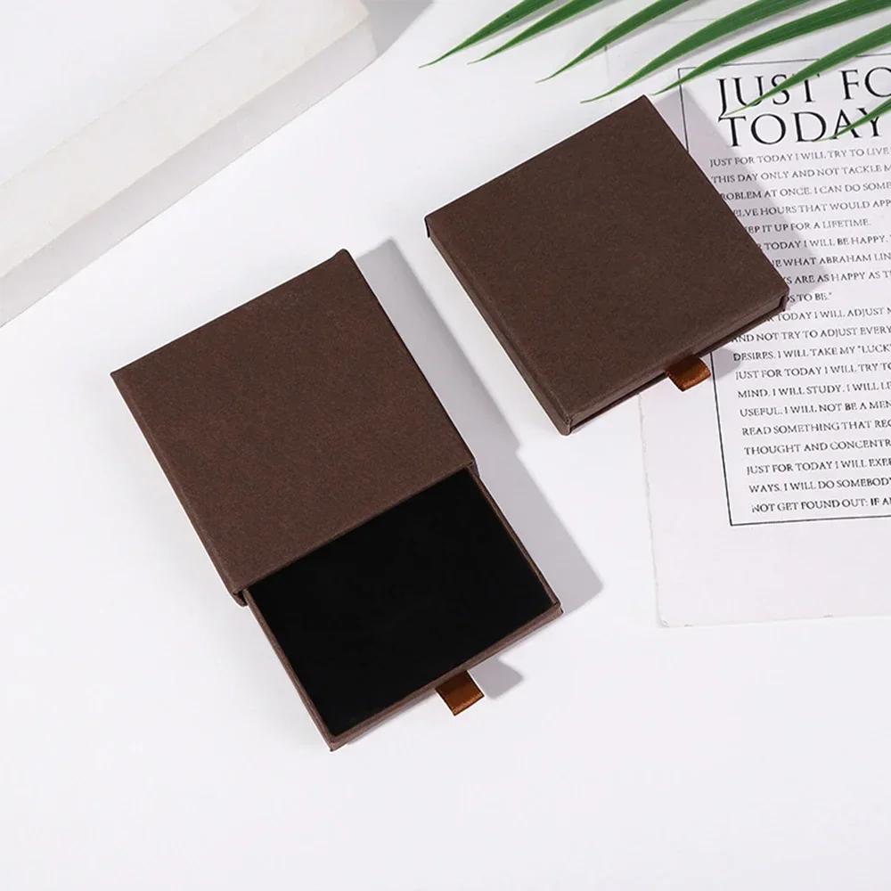Thick Kraft Paper Drawer Jewelry Set Packaging Box Ring Necklace Bracelets Earring Gift Case Container With Sponge Inside