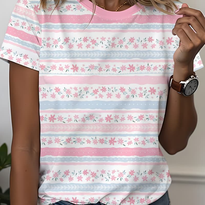 

3D printed short-sleeved tops, new casual tops for women XL