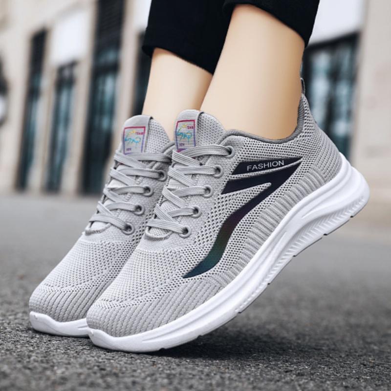 New Style Flat-soled Comfortable Fashionable Casual Walking Shoes Breathable Mesh Lace-up Lightweight Sneakers Women
