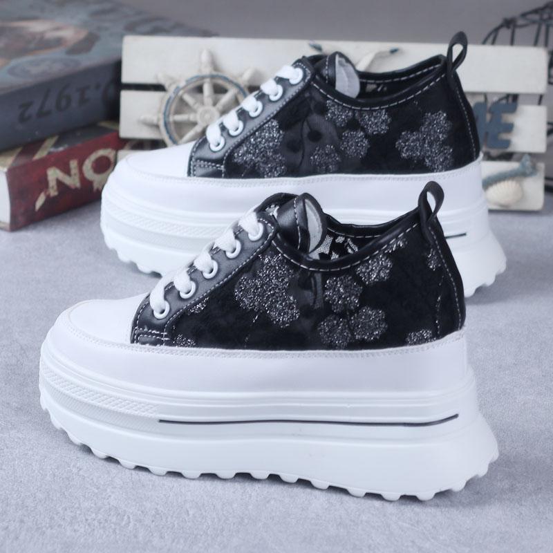 8CM Platform Heel Wedge Shoes Sneakers Pumps White Platform Air Mesh Hollow Pumps Shoes Women Zapatos De Mujer