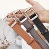 Womens Minimalist Vintage Belt With Smooth Alloy Buckle Faux Leather Adjustable Waistband Casual Daily Wear