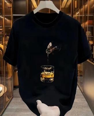 Large Cotton Men's Elephant Print Short Sleeved Shirt Versatile Round Neck Casual Base Top T-shirt Summer Casual Clothing