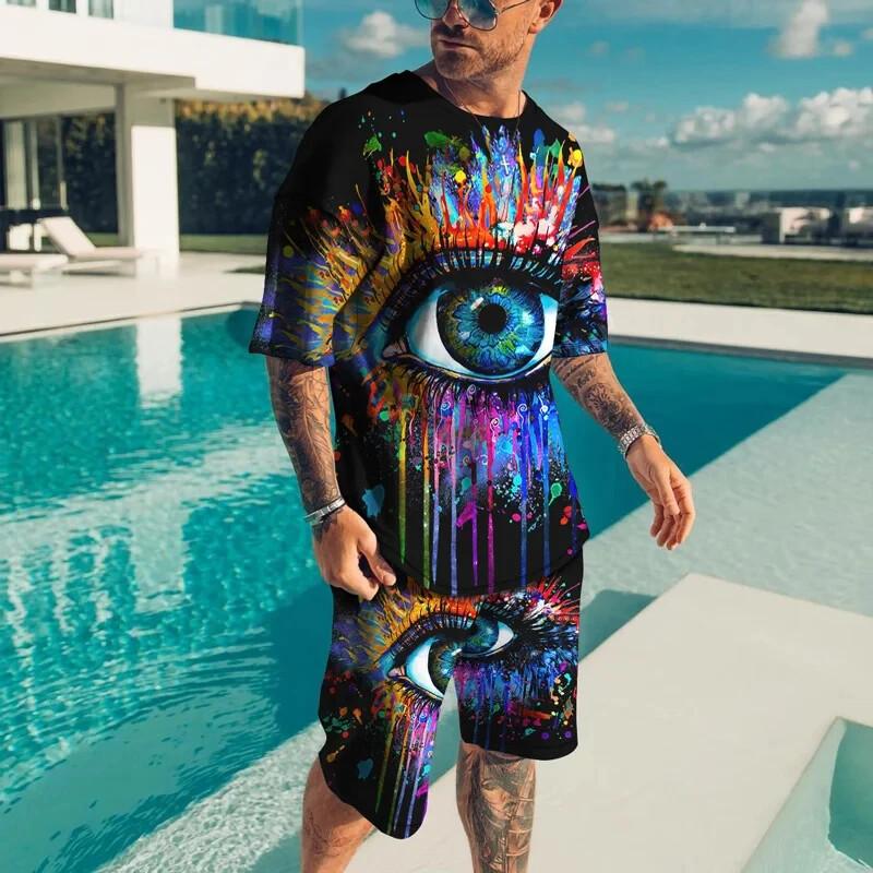 Ropa Informal de Verano para Hombre Camiseta 3D para Hombre + Conjunto de Camisa Deportiva de Moda con Pantalones Cortos