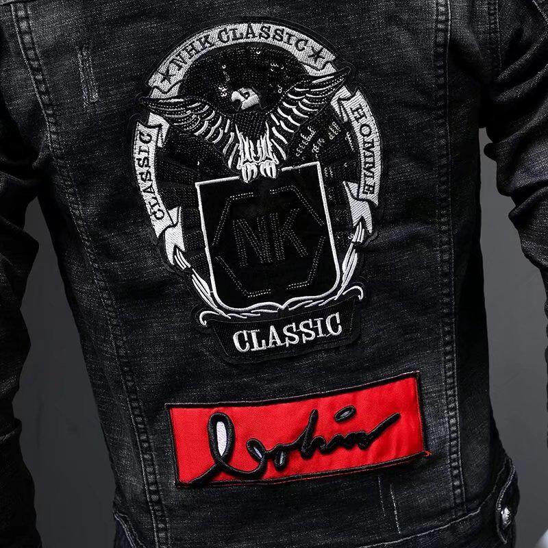 Men's European Retro Slim Stretch Denim Jacket - 2022 Spring/Autumn Trend, Embroidered Design