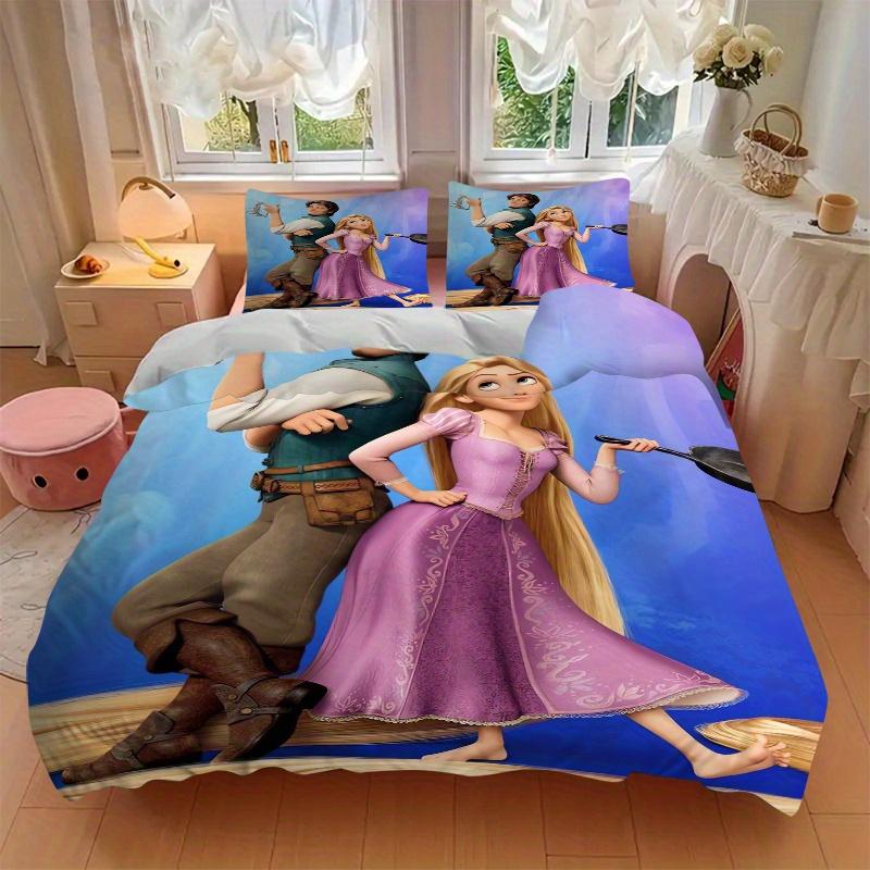3pcs Tangled Rapunzel & Flynn Rider Printed Quilt Set - Includes 1 Quilt Cover and 2 Pillowcases, Machine Washable - Suitable for All Seasons.S09