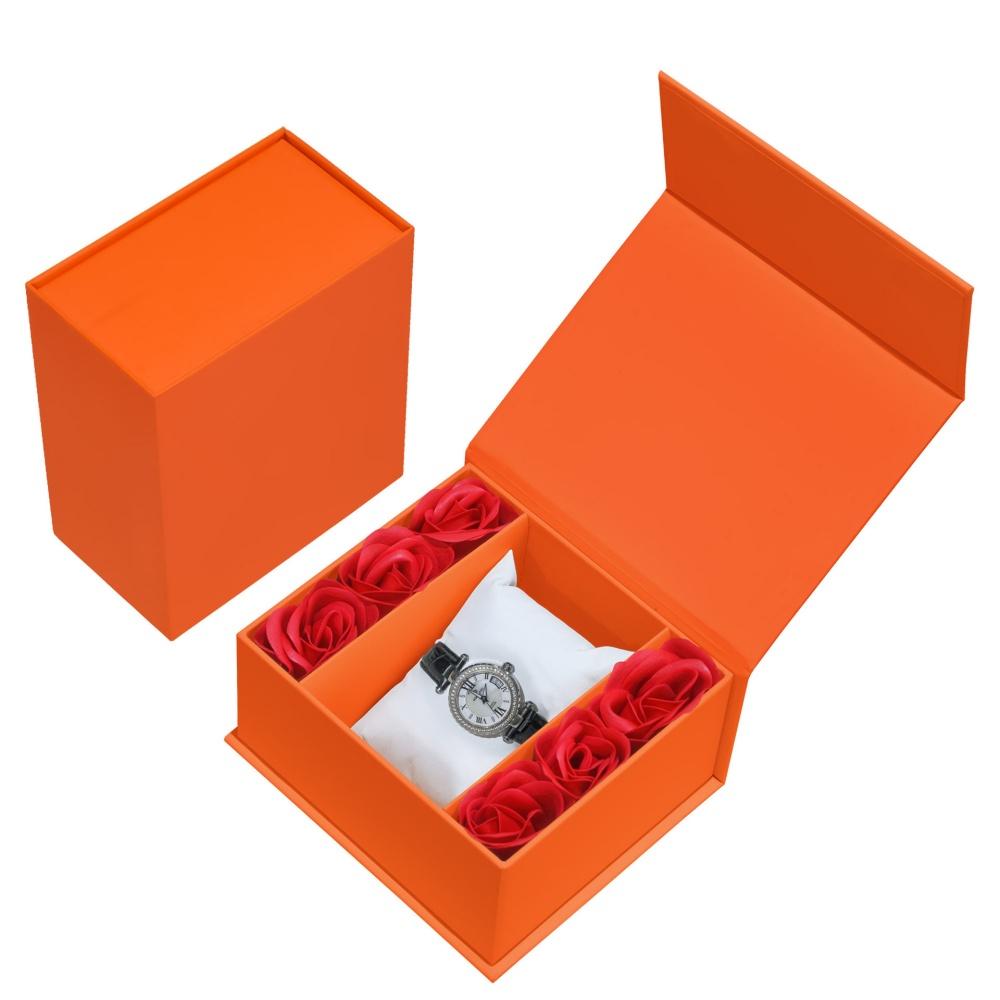 Flip Up Watch Box With Soap Rose Artificial Flowers Wristwatch Display Case Bracelet Jewellery Gift Packaging Box for Men Women