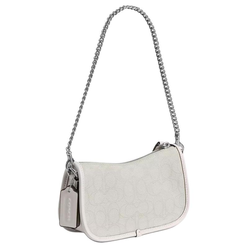 Coach Swinger 20 Marke Klassischer Print Jacquard Schultertasche Klein Damen Silberwolke Kreide