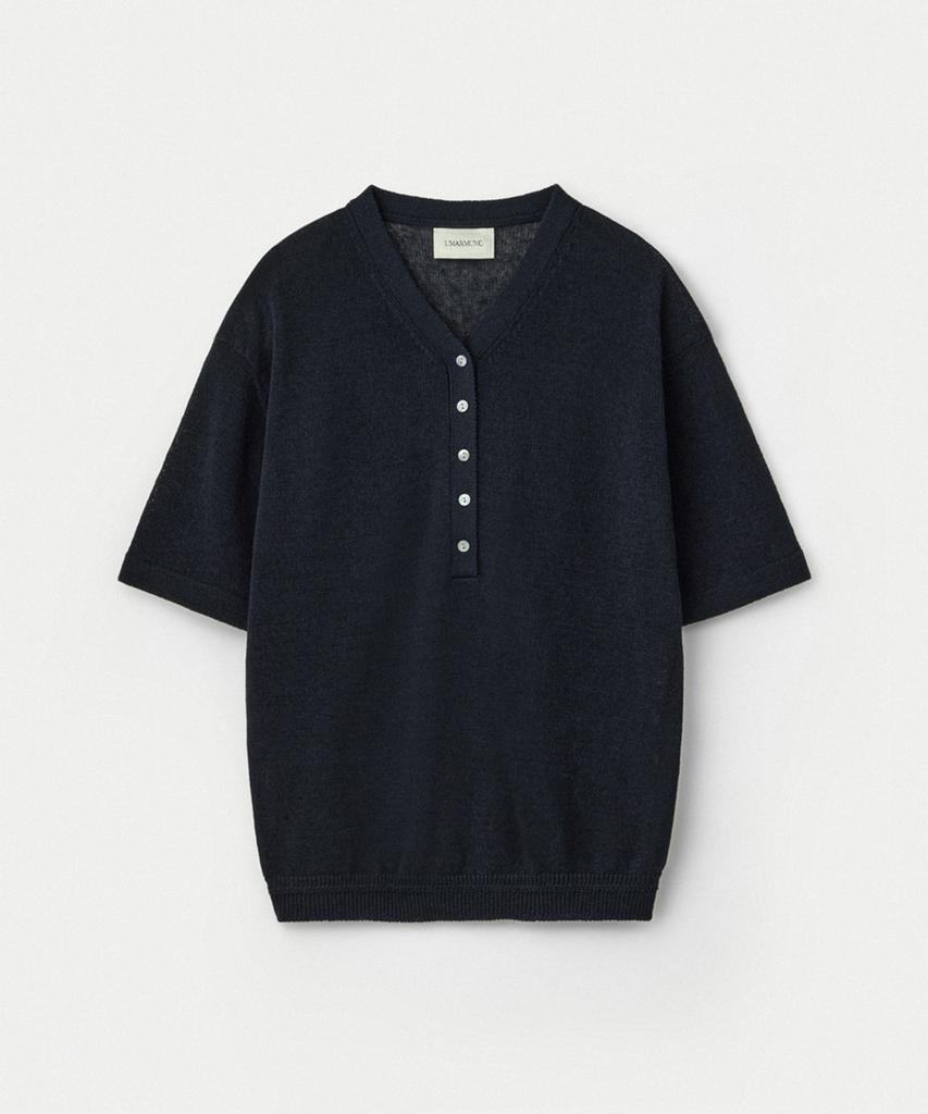 UMARMUNG High Twist Cotton Henley Neck Pullover_Deep Sea