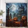 Halloween Shower Curtain Dark Forest Haunted House Graveyard Pumpkin Lantern Ghost Spooky Bathroom Decor Halloween Bath Curtain