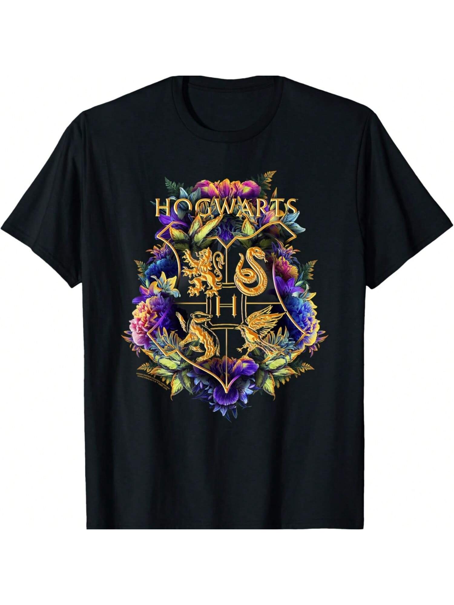 

Футболка Гарри Поттера с разноцветными цветочными гербами Хогвартса S