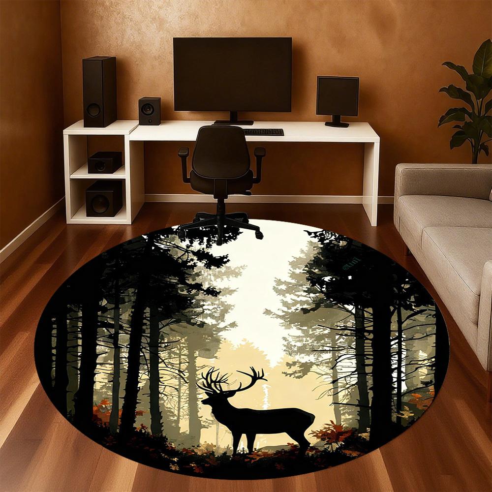 1pc Deer Forest Round Chair mat office Area Rug - Non-Slip, Floor Mat for Office, Bedroom, Ideal home decor gift c0112149