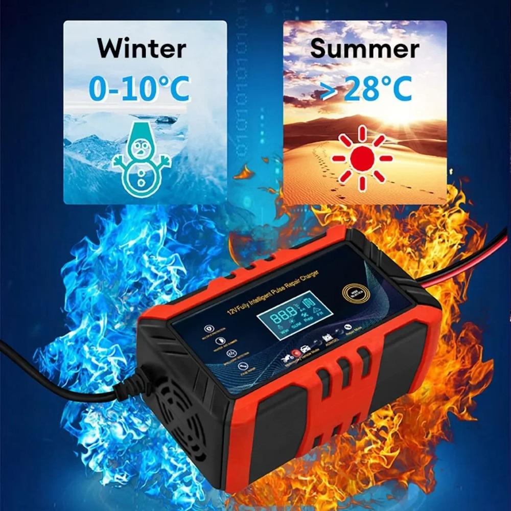 12V Intelligent Car & Motorcycle Battery Charger with LCD Display Pulse Repair Auto Battery Maintenance Charging Tool