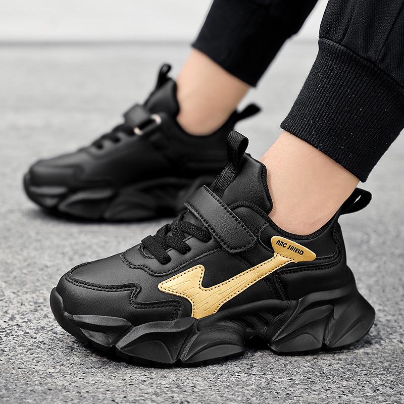 

New Style White Leather Boys Sneakers: Lightweight, Shock-Absorbing, Soft Sole, Perfect for Kids 6-12 Years. 32