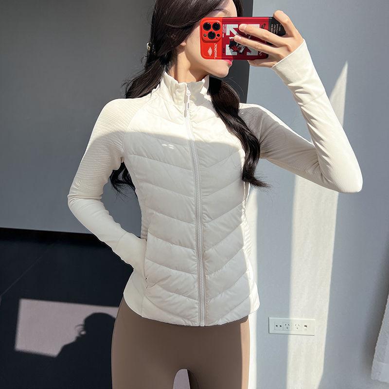 Lightweight Down Jacket Women's Short Zip-Up Puffer Coat for Fitness Running Casual