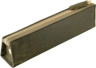 Slip-On PB Zipper Pen Case, Medium, Oliver (Green), A-IPV-5801, Italian Leather, Slim, Simple Design