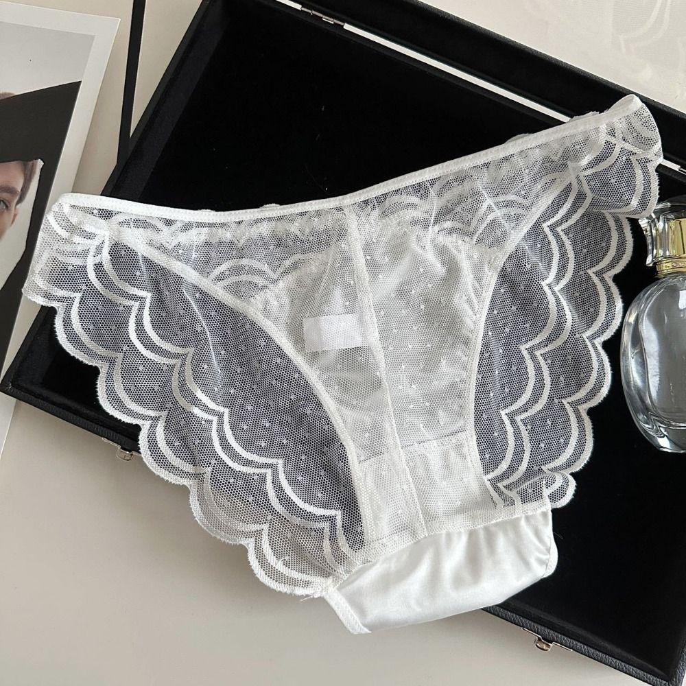 Low Waist Seamless Lace Briefs Ultra-thin Women's Mesh Underpants Lace Flower Panties  Lingerie
