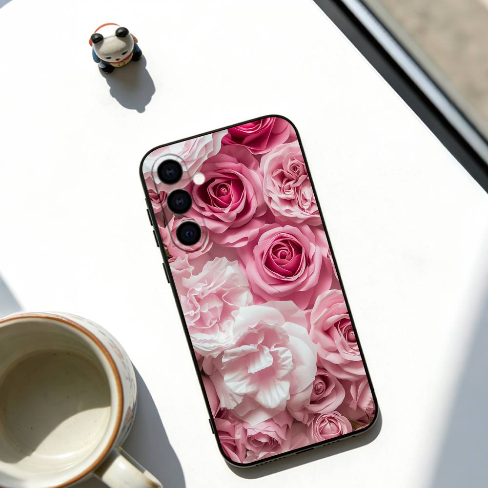 Flower Phone Case Black Silicone Soft For Samsung Galaxy A73,A72,A71,A70,A53,A52,A51