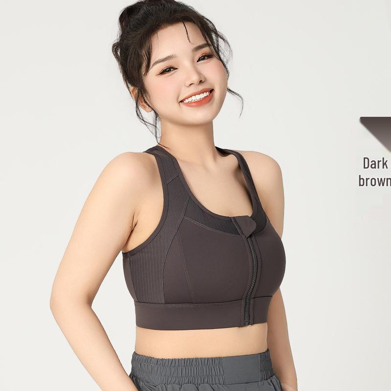 

Yiwante Спортивний бюстгальтер великого розміру з високою підтримкою на блискавці спереду для бігу та йоги L темно-коричневого кольору