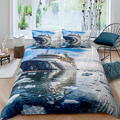 Beautiful Pink Sunset Boat Duvet Cover Set Sea Boat Comforter Cover Polyester Bedding Set With Pillowcase For Kids Boys Girls