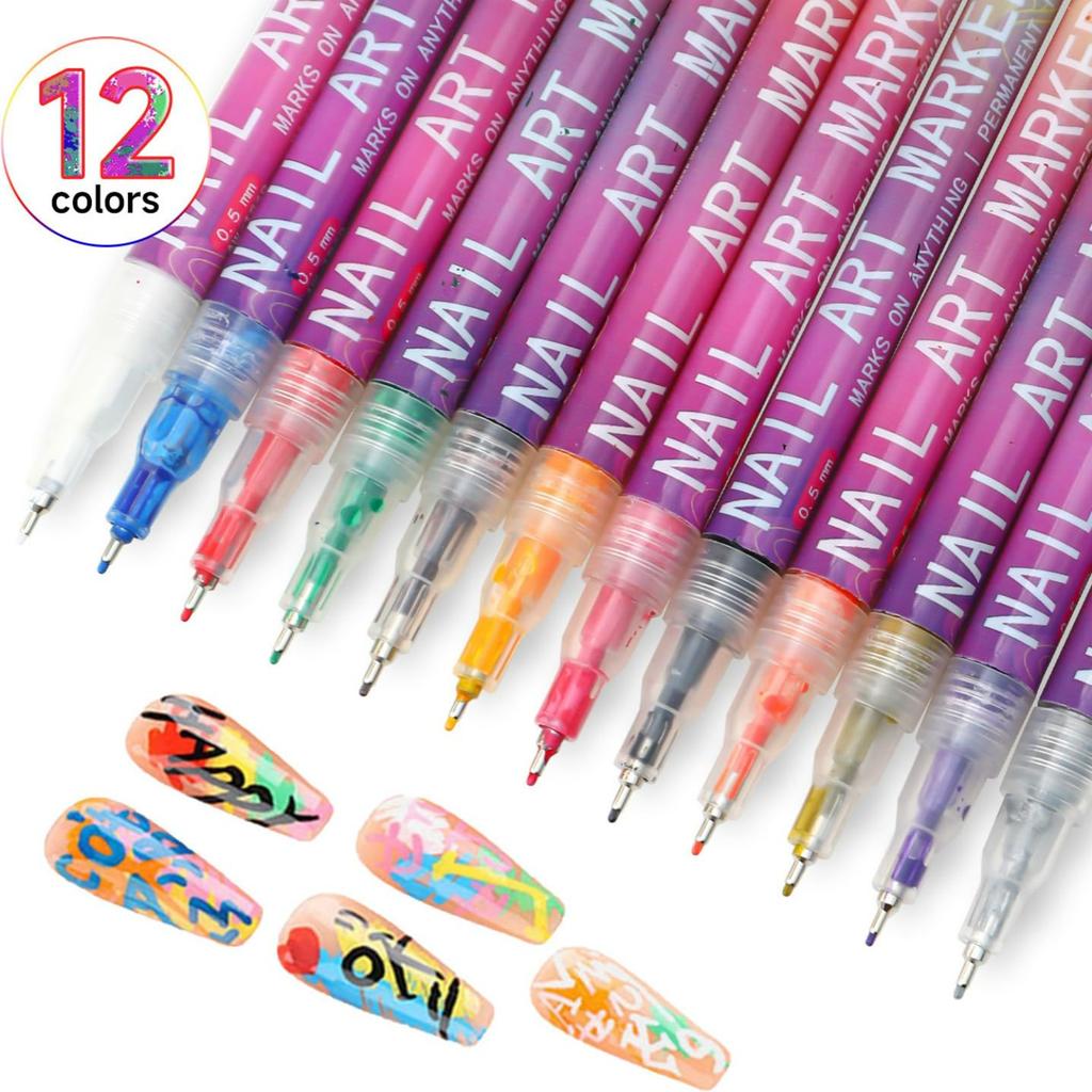 Nail Art Pens Set Nail Art Markers,Drawing Painting Liner Brush for DIY Nail Art Beauty Adorn Manicure Tools,Fine Tip Nail Art Pen,Quickly Dry Nail