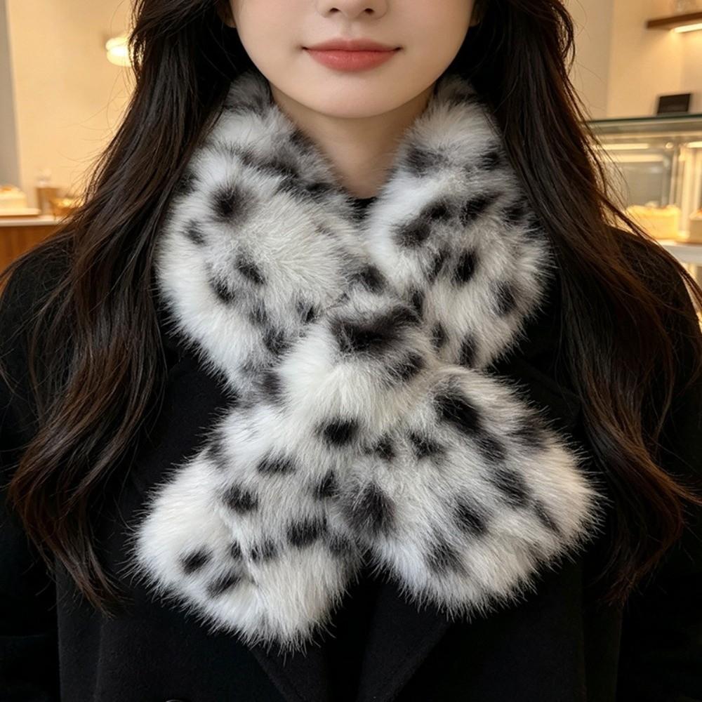 Cozy Skin Friendly Spotted Bucket Cap Thick Warm Plush Neck Warmer Leopard Scarf Outdoor Travel