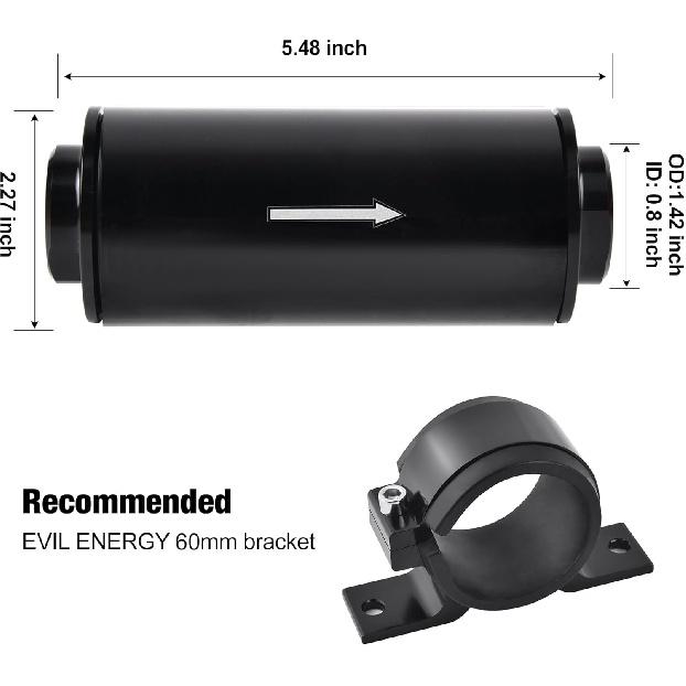 EVIL ENERGY 40 Micron Fuel Filter Inline With 6AN 8AN 10AN Adapter Universal 60MM