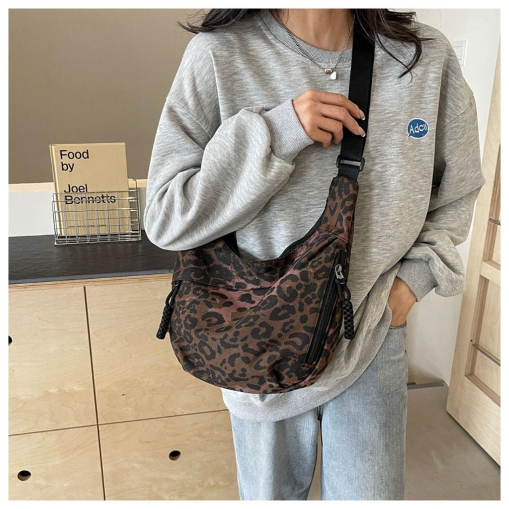 Leopardenmuster Leinwand Knödeltasche, Sportlicher Stil, Lässige und Vielseitige Beliebte Stofftasche, Tragbare und Modische Einzel-Schulter Crossbody-Tasche