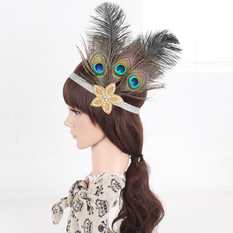 Ethnic Style Headband with Rhinestone&Feather Decors Unique Hair Hoop Women Bride Wedding Party Taking Photo Headband