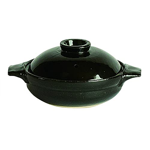 Saji Pottery Banko Ware Clay Pot, Single Serving, Size 6 (700ml), Black Glaze, Made in Japan, 21-91