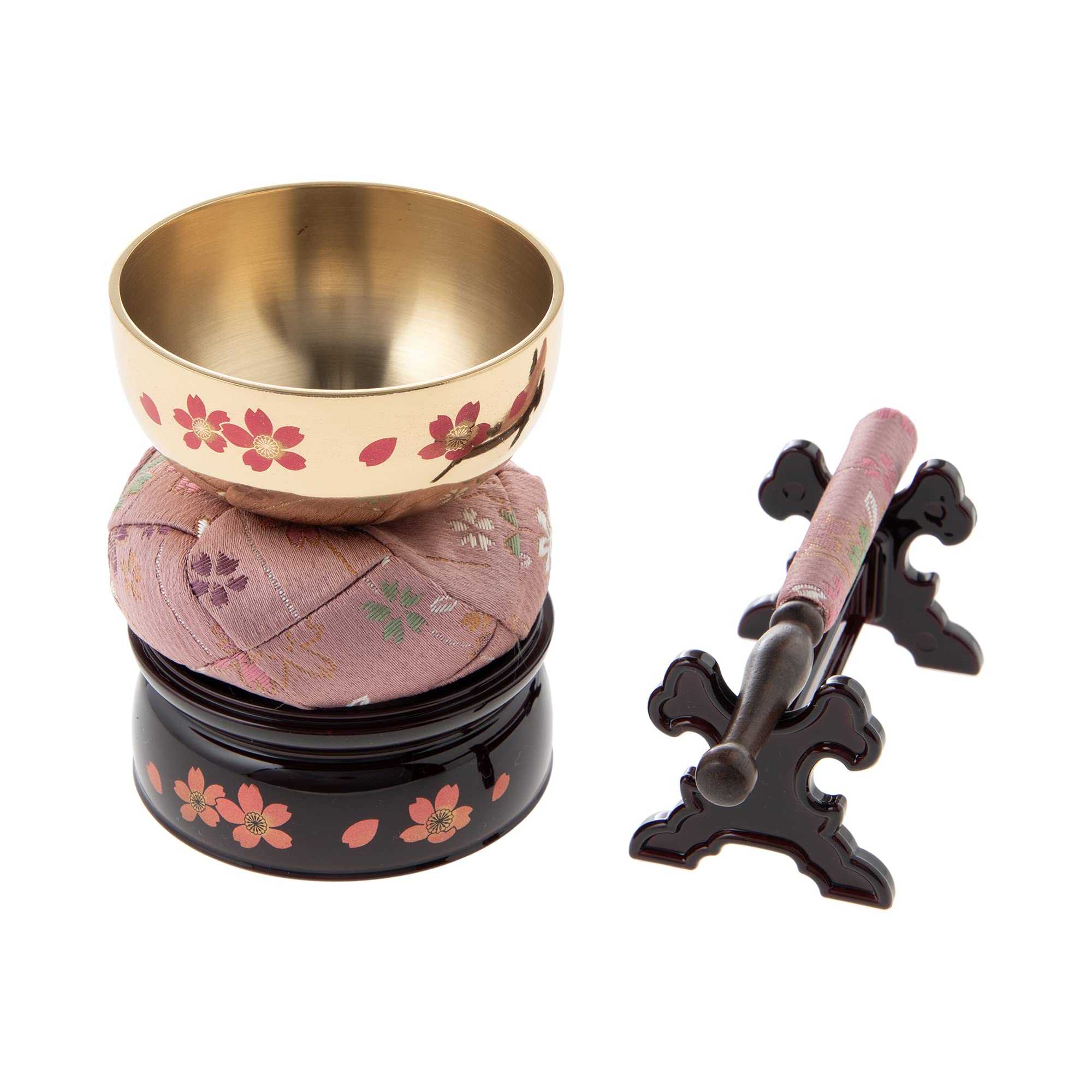 

Sunmany Mini Orin Set, Authentic Maki-e Finish, 2.5 inches, Made in Japan, Buddhist Altar Rin, Modern Buddhist Altar Rin, Small and Cute, Cherry