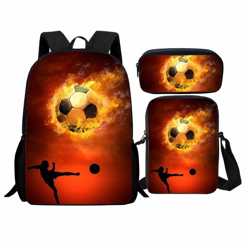 Trendy Popular flame football 3D Print 3pcs/Set pupil School Bags Laptop Daypack Backpack Inclined shoulder bag Pencil Case