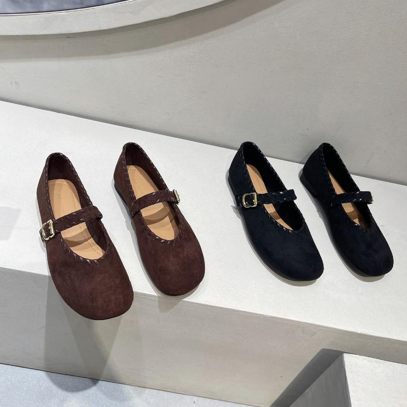 Fashion French Retro Style One-word Buckle Strap Mary Jane Single Shoes Women's Flat Sole 2025 Early Autumn New