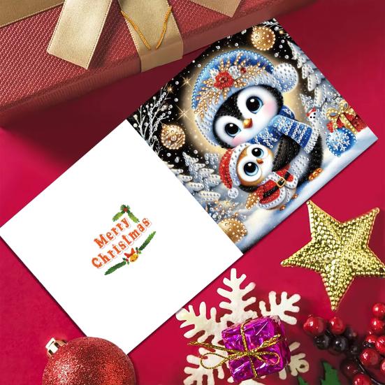 6 Pcs DIY Rhinestone Art Painting Cards Christmas Greeting Card Making Kit with Envelopes 5D Snowman Cat Deer Rhinestone