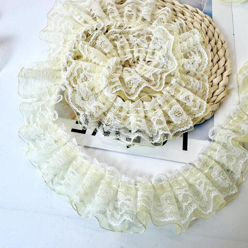 4cm Double Layer Pleated Lace Ribbon for DIY Clothing & Lotus Leaf Skirts