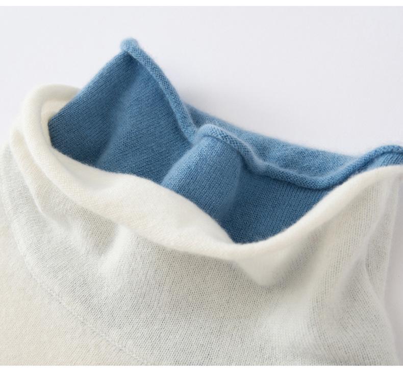 2026 A/W Stacked Collar Color Block Two-Piece Look Cashmere Women’s Pullover Long Sleeve Knit Sweater