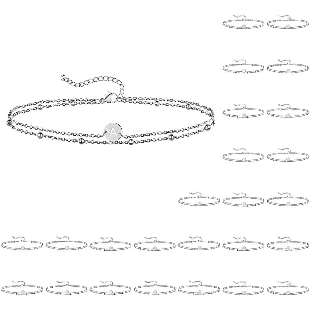 Stainless Steel Bead Chain Round Letter Double-layer Bracelet