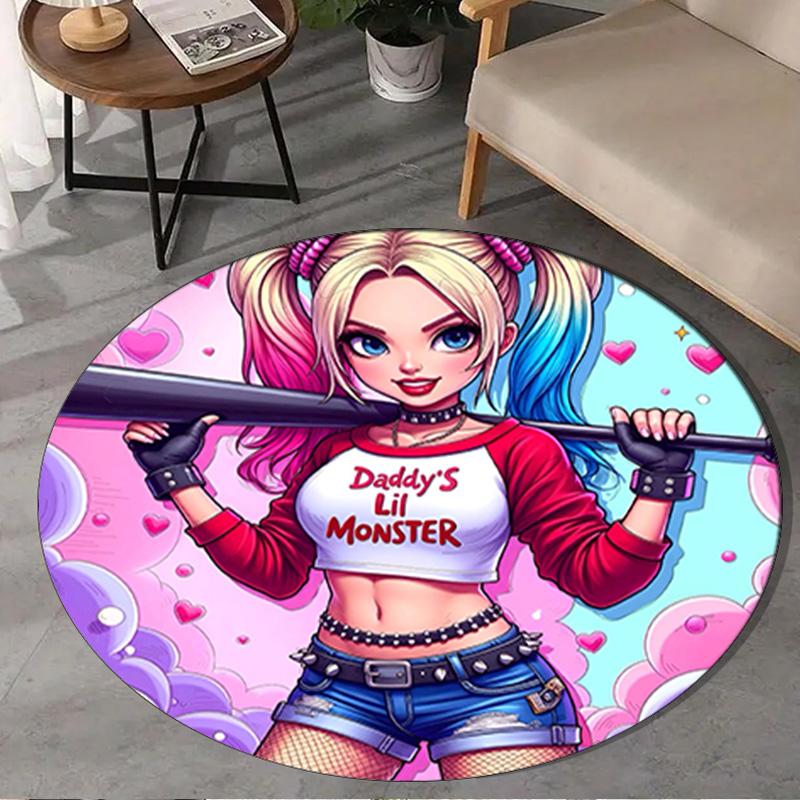 1PC Quinn Artwork Round Rug, Non-slip Chair Mat, Home Decor, Circle Carpet Perfect for Office, Bedroom, Living Room,Christmas gift
