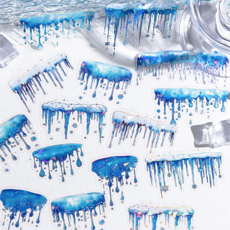 20 Pièces/sac Autocollant PET Laser Goutte de Pluie Ondulation Scrapbook Journal Paysage Décoration DIY Étui de Téléphone Art Journal Décalcomanie Étanche