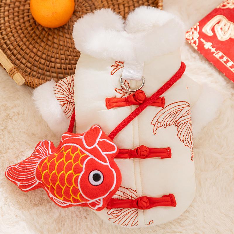 New Year Dog Dragon Robe Costume Warm Cat Cheongsam Winter Pet Vest of The Tang Dynasty Christmas Coat for Cat Teddy Bichon Dogs