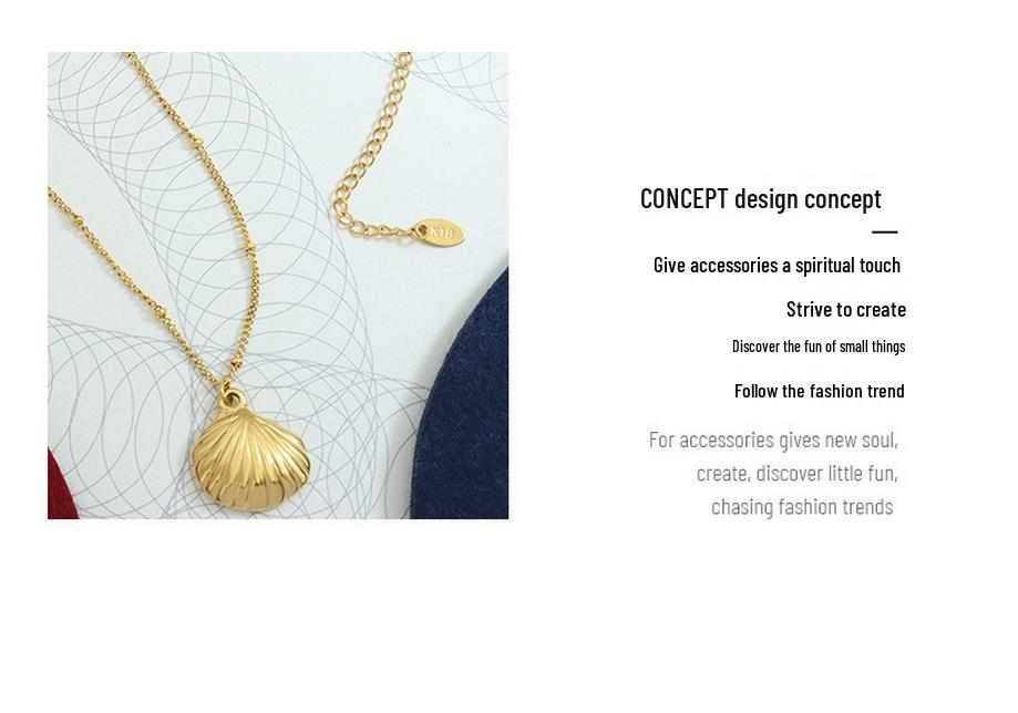 Korean Style Fashion Seashell Pendant Necklace, Gold Plated, Fade Resistant, Perfect for Commute, Travel, and Vacation.