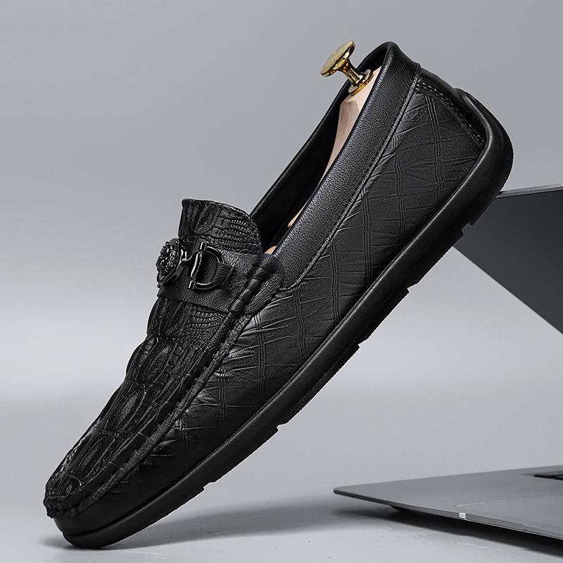 Flat-bottom Men's Leather Loafers, Round-toe Men's Casual Shoes, Soft Surface Full-grain Canvas Shoes, Classic Retro Summer Prom