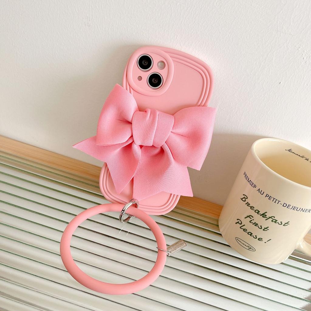 Three-dimensional bow with round bracelet, suitable for iPhone15Pro max Apple 13/14 mobile phone case 11/12.