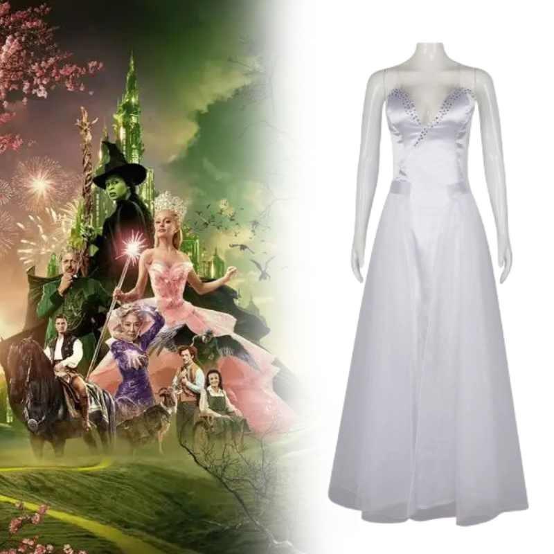 Wicked For Good Glinda Cosplay Costume For Women With Polyester Long Dress For Halloween And Stage Performances